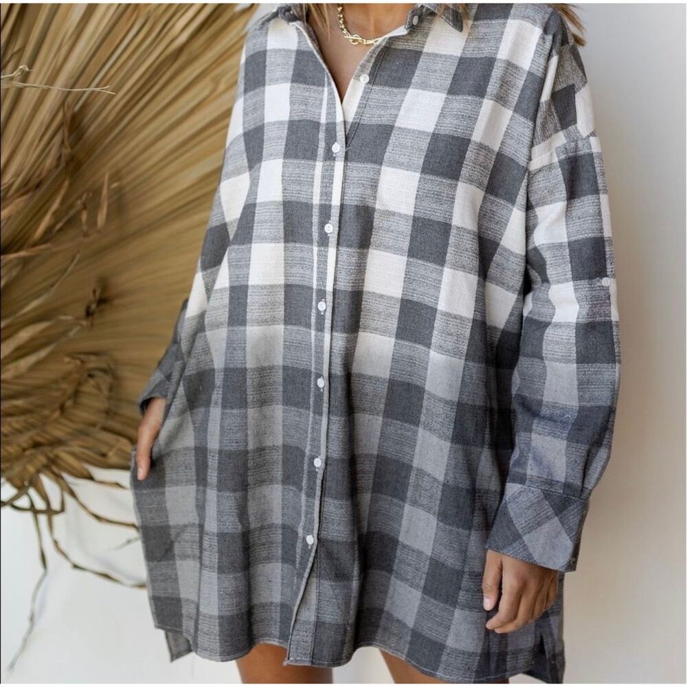 Saints & Hearts Size S / M Tunic Shirt Linen Blend Plaid Ombre Overdye Oversized